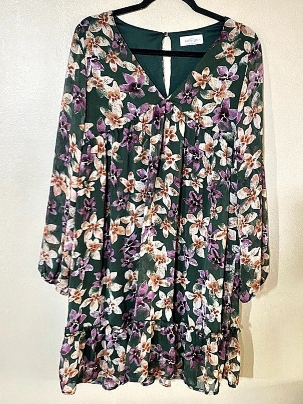 Knitted & Knotted Floral Mini Dress in Green & Pink